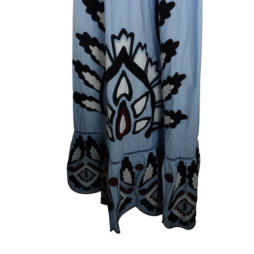 NWT Farm Rio Women's Medium Blue Artisanal Short Sleeve Maxi Dress $410 Boho New - Picture 6 of 16